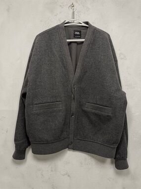 Zara Men Gray Wool Blend Cardigan Jacket - Large - NWOT